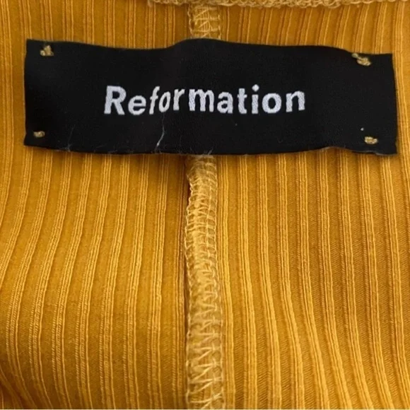 REFORMATION | Marigold Mustard Yellow | Sara Ribbed Retro Fit & Flare Dress XXS - Picture 3 of 4